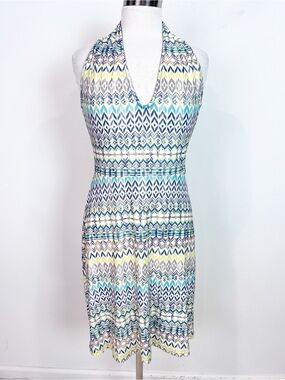 VIERECK YELLOW NAVY GREEN V-NECK SLEEVELESS DRESS WOMENS SZ MEDIUM